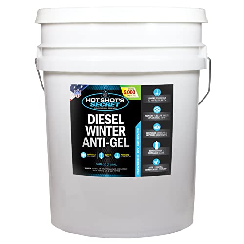Diesel Winter Anti-Gel Fuel Treatment Hot Shot's Secret 5 Gallons – 7 in 1 Fuel Booster Winter Protection, Diesel Additive Prevents Gelling, Improves Cold Starts, Boosts Cetane (P403301G)