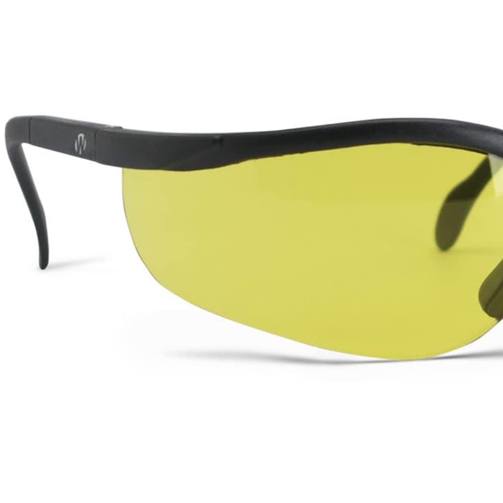 Walker's High-Grade Polycarbonate Lenses Sport Half Frame Soft Rubber Nose Piece Adjustable Safety Shooting Glasses, Yellow