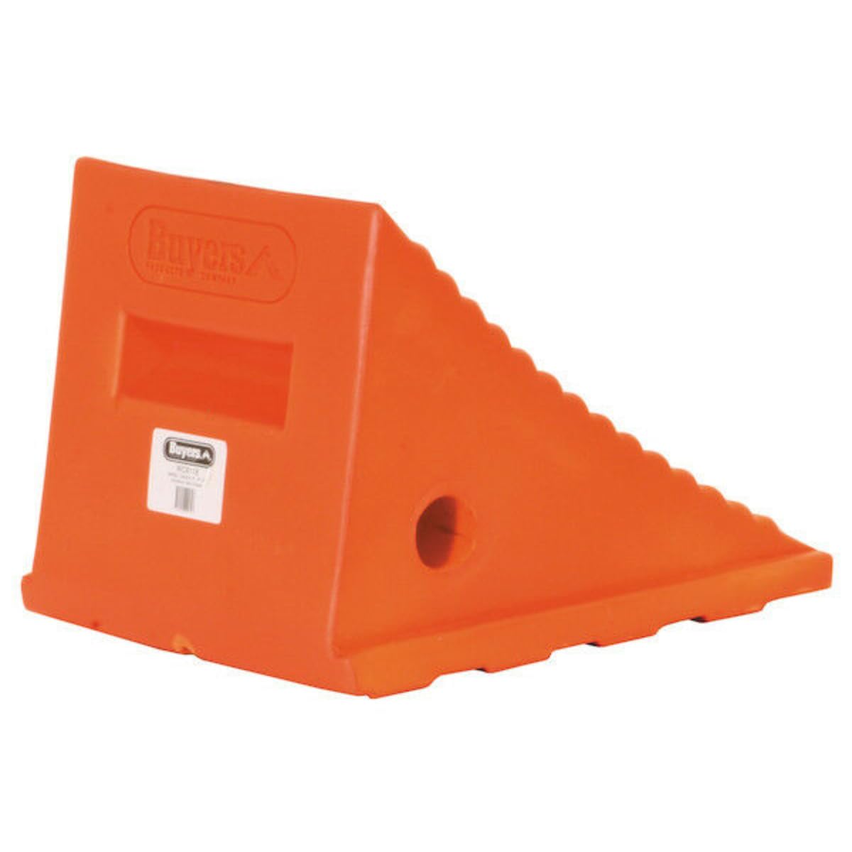 Orange Polyurethane Wheel Chock Buyers Products WC8118, 8.69 x 11.25 x 8.13 Inch, Lightweight and Semi Rigid with Mounting Holes, Ideal for Industrial and Agricultural Vehicle Maintenance and Storage