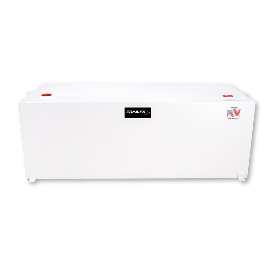 21098SW TrailFX Liquid Transfer Tank 98 Gallon Capacity Rectangular Steel Tank Gloss White Powder Coat Vented Lockable Cap For Diesel and Non-Flammable Liquids
