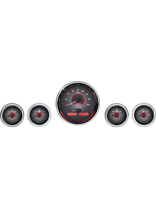 Round Five-Gauge Universal VHX System, Carbon Fiber Style Face, Red Display