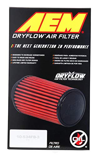 AEM 21-2039DK Clamp-On Universal DryFlow Air Filter: Round Tapered; 3 in (76 mm) Flange ID; 9.25 in (235 mm) Height; 6 in (152 mm) Base; 5.125 in (130 mm) Top