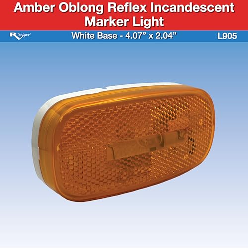 Amber Oblong RV Designer L905 Marker Light With White Base, DOT-Compliant Reflex Incandescent