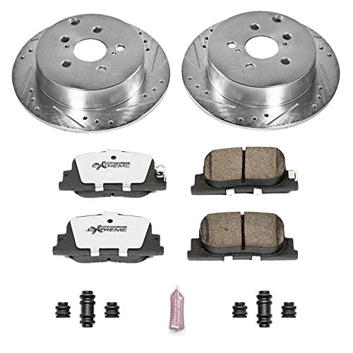 Power Stop K2318-26 Rear Brake Pads Z26 Carbon Fiber with Drilled & Slotted Brake Rotors Kit For Pontiac Vibe, Toyota Celica, Toyota Corolla, Toyota Matrix [Model Specific]
