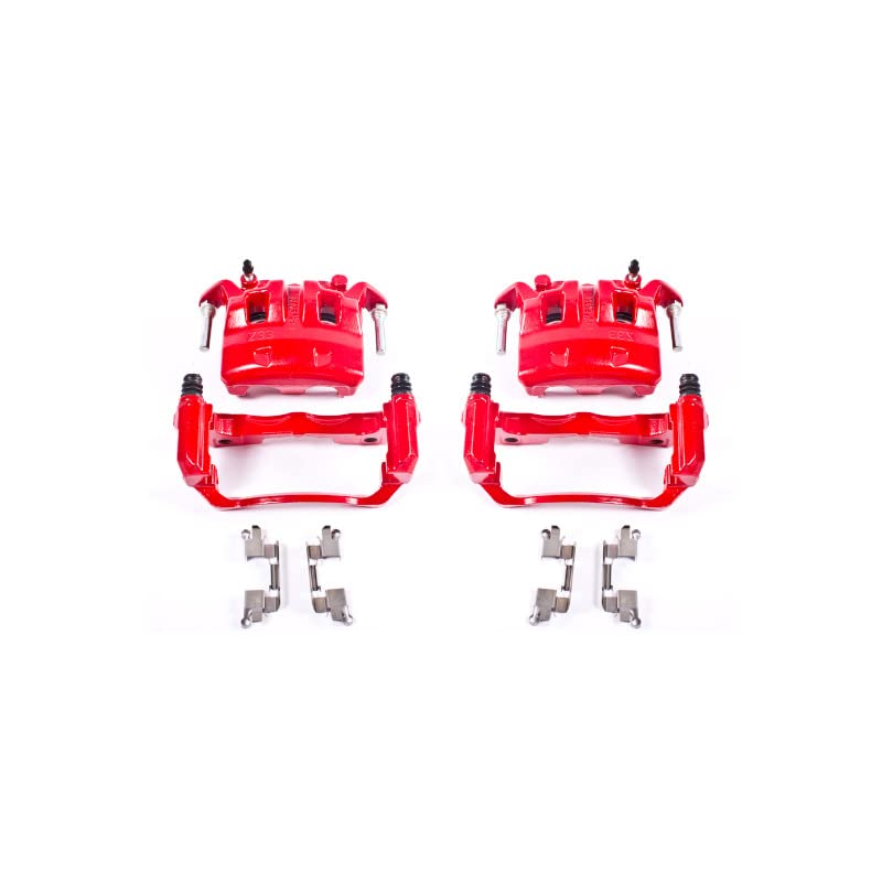 POWERSTOP Pair of High-Temp Red Powder Coated Front Calipers for Nissan Frontier 2005-2019, Suzuki Equator 2009-2012 [Model Specific]