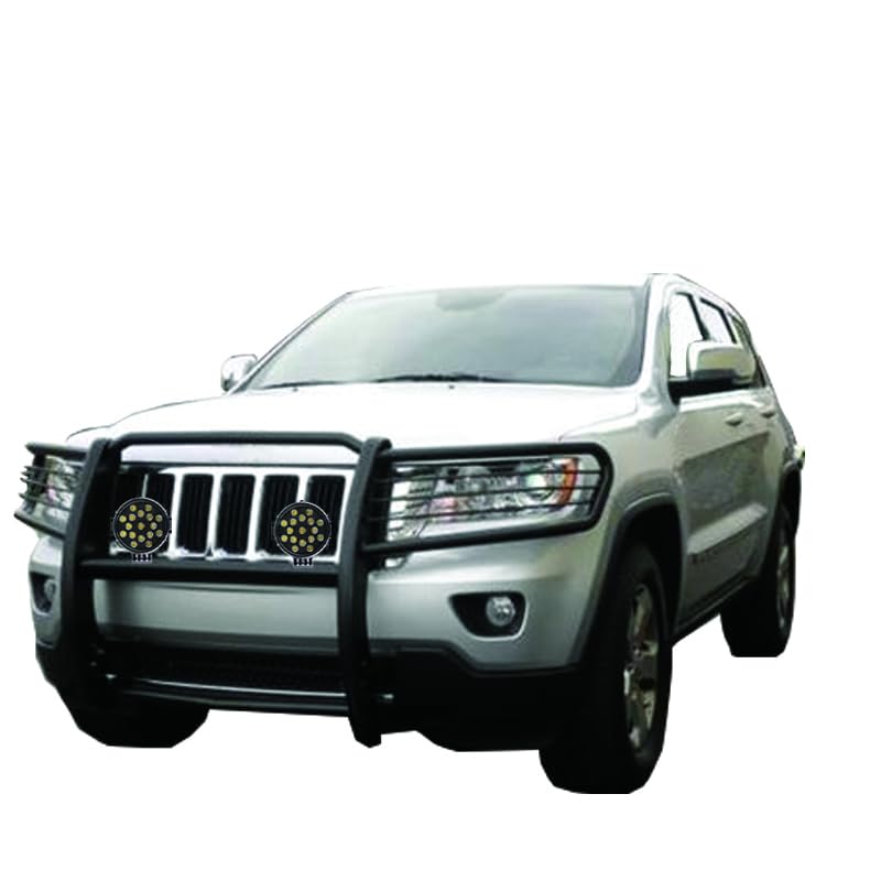 Grille Brush Black Horse Bumper Guard Modular Black Come with Pair of 7.0" Dia.LED Lights with Black Trim Rings Compatible with 2005-2010 Jeep Grand Cherokee-17A080200MA-PLB