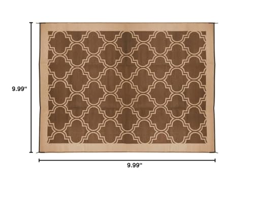 Camco Reversible Large Outdoor Patio Mat - Easy to Clean, Perfect for Picnics, Cookouts, Camping, and The Beach (9' x 12', Brown Lattice Design) (42857)