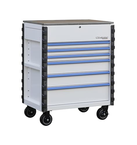 Pro Mechanics Cart Montezuma - Gloss White with Blue Aluminum Drawer Pulls
