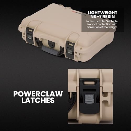 Hard NANUK 910 Optic Ready Pistol Case with Custom Foam Insert, IP67 Waterproof & Crushproof, Rugged Construction for Ultimate Protection, Made in Canada – Tan (14.3” x 11.1” x 4.7”)