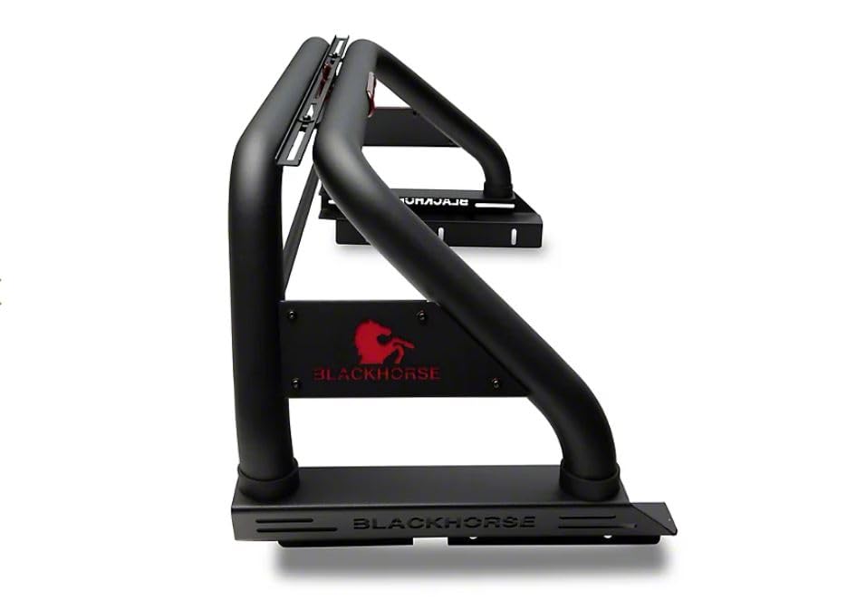Classic Black Horse Roll Bar Incl. Pair of 7.0" Dia. LED Lights w/Red Trim Rings Compatible with 2019-2024 Ford Ranger-RB08BK-PLR
