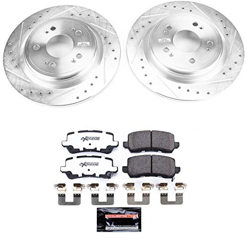 Power Stop K6952-26 Brake Pads Rear Z26 Carbon Fiber with Drilled & Slotted Brake Rotors Kit For Acura RLX 2014-2020 [Model Specific]