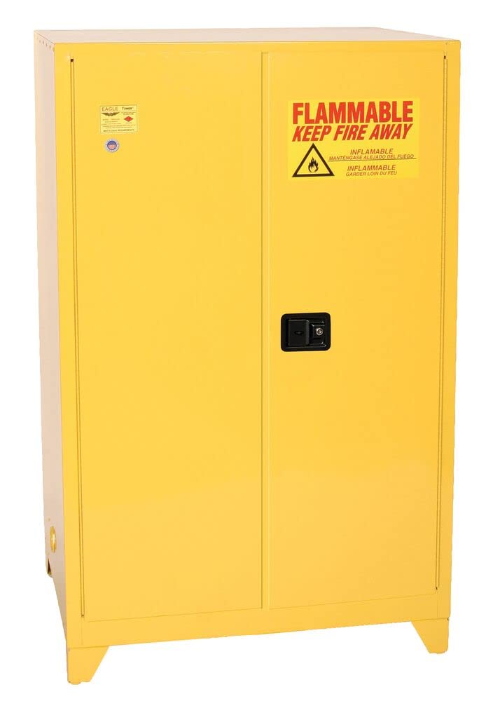 90 Gallon Eagle Tower™ Safety Cabinet, 2 Shelves, 2 Door, Manual Close, Yellow, 1992XLEGS