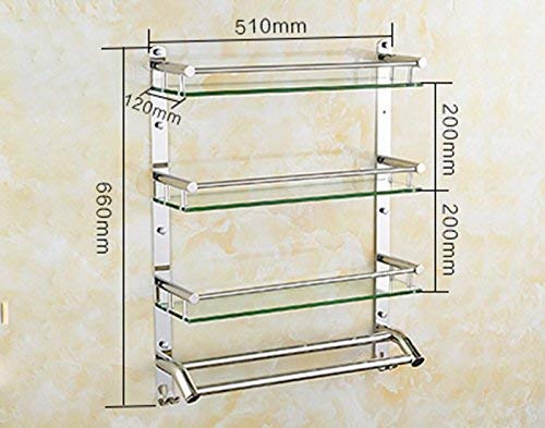 Bathroom Shelves BTBT 304 Stainless Steel Bathroom Glass Frame Wallmounted Bathroom Shelf (Size : 2 layer)