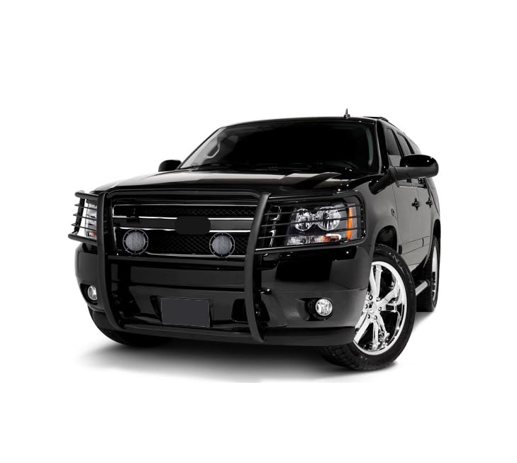 Grille Brush Black Horse Bumper Guard Modular Black Come with Pair of 5.3" LED Lights with Black Trim Rings Compatible with 2007-2013 Avalanche|2007-2014 Suburban 1500/Tahoe-17A037400MA-PLFB
