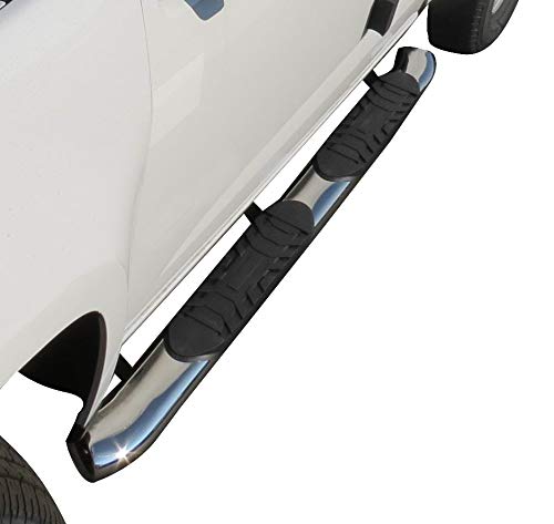 Running Boards TrailFX Fits Ford Ranger SuperCrew 2019-2023 Polished Stainless Steel 5 Inch Oval BentSide Steps with Step Pads Welded End Caps Rocker Panel Mount