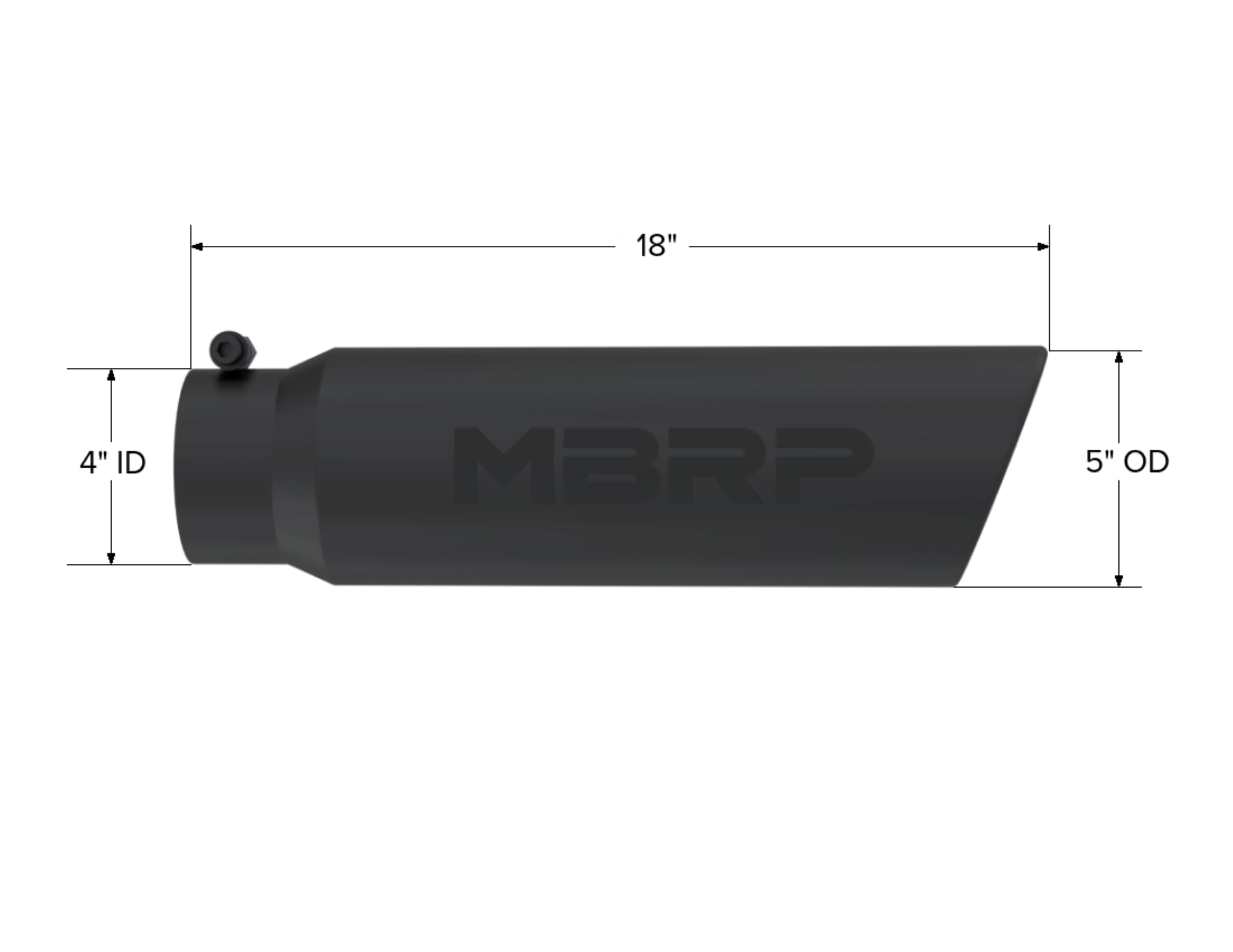 MBRP 5in OD Universal Angled Rolled End 4in Inlet 18in Lgth Black Finish Exhaust Tip