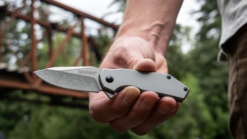 Kershaw Frame Lock Knife Valve Bead Blast Stainless Steel (2.25" Stonewash) 1375