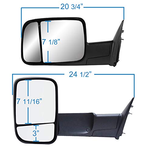 K Source Towing Mirror Pair – Textured Black, For 2013-2022 Ram Pick-Up Full Size, Flip-out-head, Dual Lens, Foldaway, Driver & Passenger Side Pair (L&R)