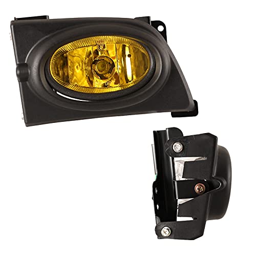 Fog Lights Winjet Compatible With 2006-2008 Honda Civic | Polycarbonate Resin Yellow With Wiring Kit Foglight Foglamp Lamps | 2007