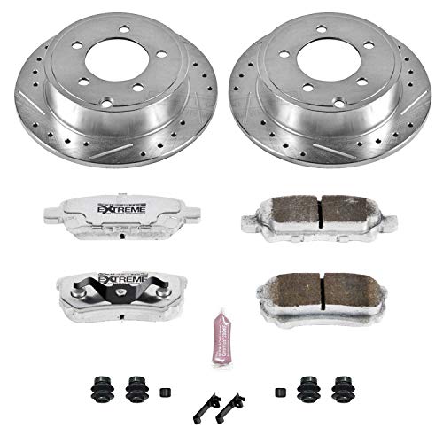 Power Stop K3033-26 Z26 Carbon Fiber Brake Pads Rear with Drilled and Slotted Brake Rotors Kit For Chrysler 200 Sebring | Dodge Avenger Caliber Compass Patriot | Lancer [Application Specific]