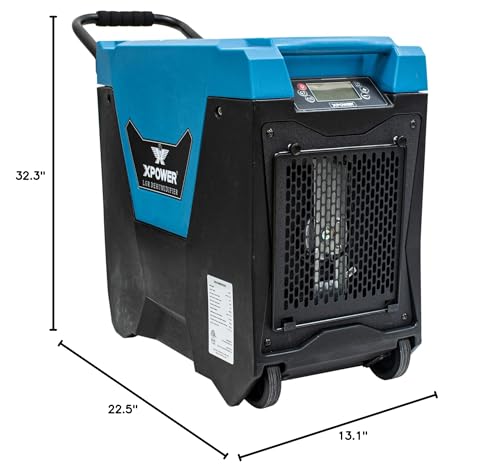XD-85L2 XPOWER 145-Pint LGR Commercial Dehumidifier with Automatic Purge Pump, Drainage Hose, Handle and Wheels for Water Damage Restoration, Clean-up Flood, Basement, Mold, Mildew (Blue)