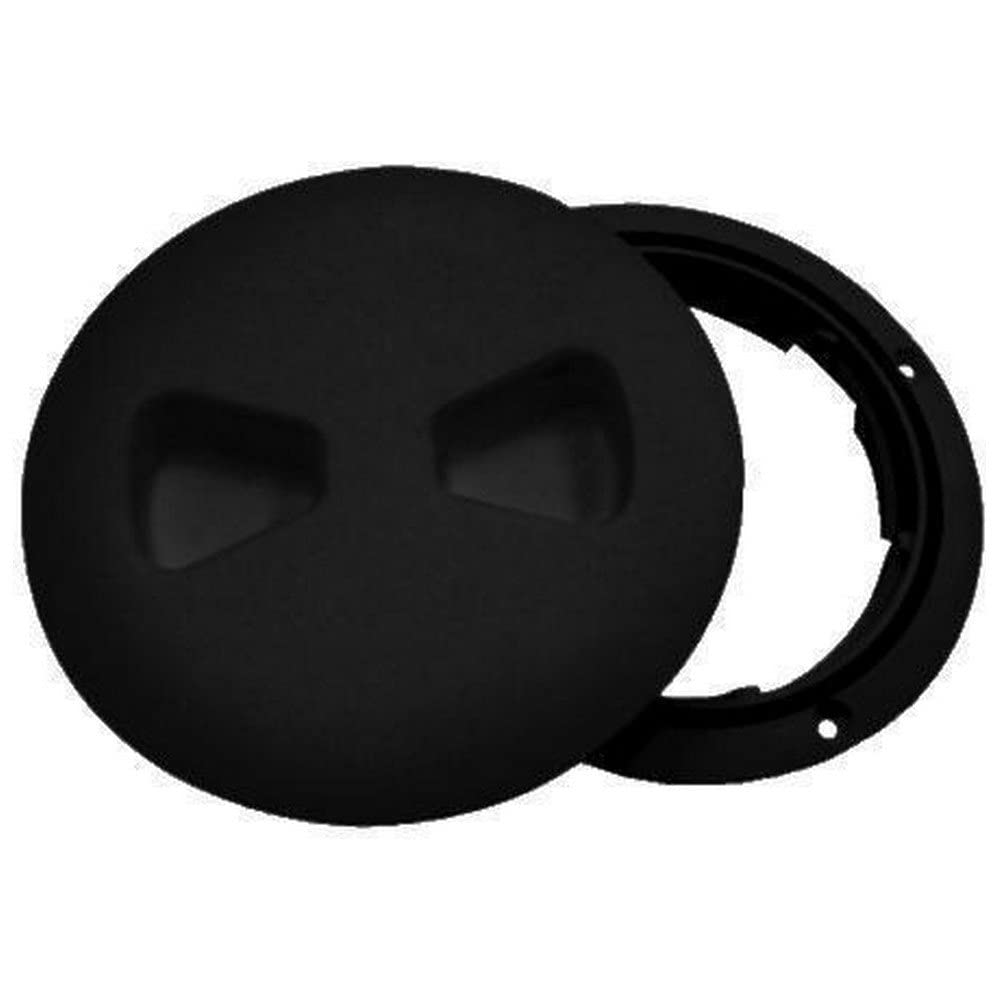 Low Profile T-H Marine Screw Out Deck Plate | Quick Access Twist Out Boat Hatch Plate Cover | Watertight Lid with Hidden Fasteners - Black, 4"