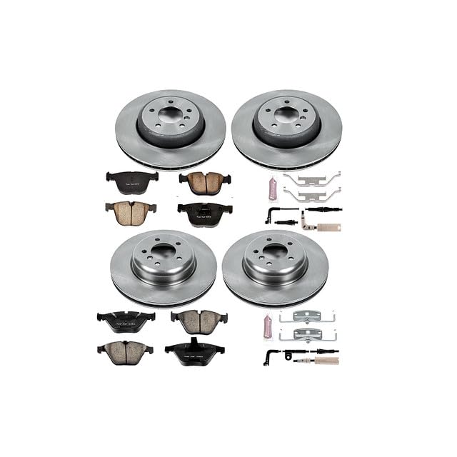 Power Stop Autospecialty KOE2877 Front and Rear Replacement Brake Kit-OE Brake Rotors & Ceramic Brake Pads and 1 Front & 1 Rear Sensor Wires For 535i, 545i, 550i, 645Ci, 650i [Model Specific]