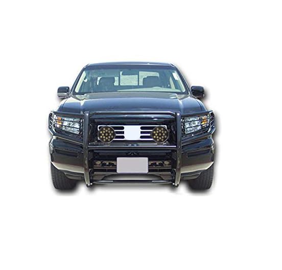 Grille Brush Black Horse Bumper Guard Modular Black Come with Pair of 7.0" Dia.LED Lights with Black Trim Rings Compatible with 2006-2014 Honda Ridgeline-17A152500A1MA-PLB