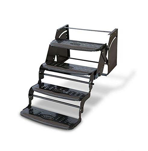 Manual RV Step Stromberg Carlson SMFP-4400 – Foldable Camper Stairs for Trailer Entry, Portable Quad Pull Out Step for RV, Rust Resistant Construction, Exterior Camper Step, 24" Wide Non-Skid Design