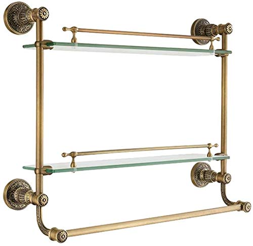 Allcopper BTBT Antique Glass Shelf with Towel Rail, Bathroom Cosmetic Storage Shelf, Individuality Design, 60 x 50 cm Bathroom Shelf