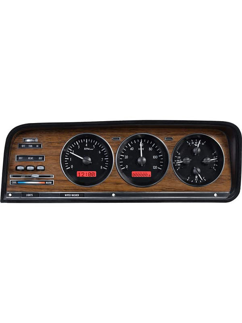 Dakota Digital VHX-73J-WAG-K-R Gauge System Analog Dash Compatible with Jeep 1973-85 Wagoneer Black Alloy Style Red Backlighting
