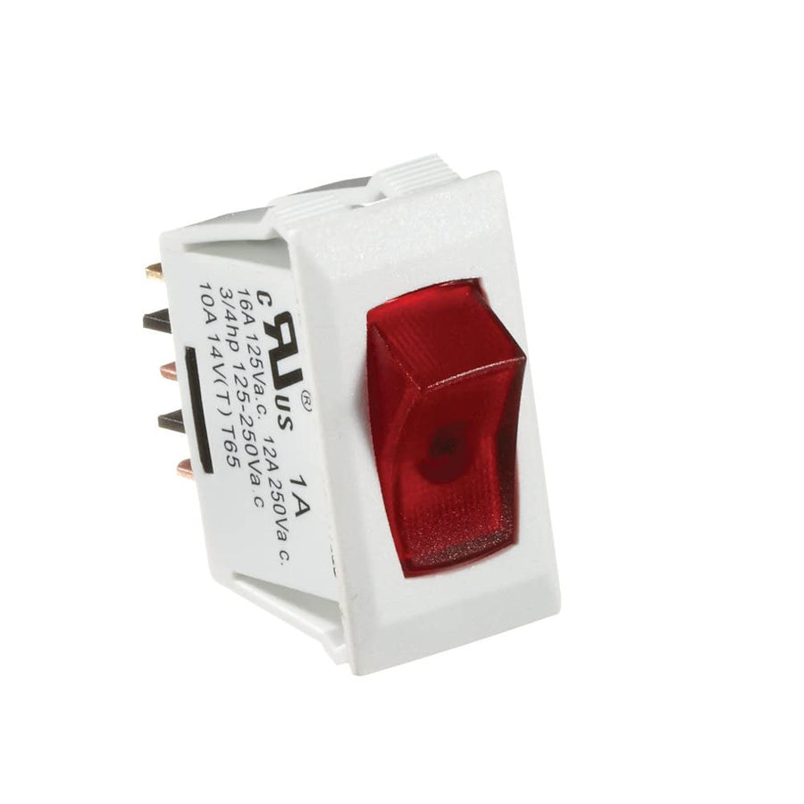Rocker Switch RV Designer S241, 10 Amp, Illuminated On/Off, SPST, White w/Red, DC Electrical