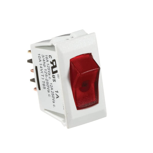 Rocker Switch RV Designer S241, 10 Amp, Illuminated On/Off, SPST, White w/Red, DC Electrical