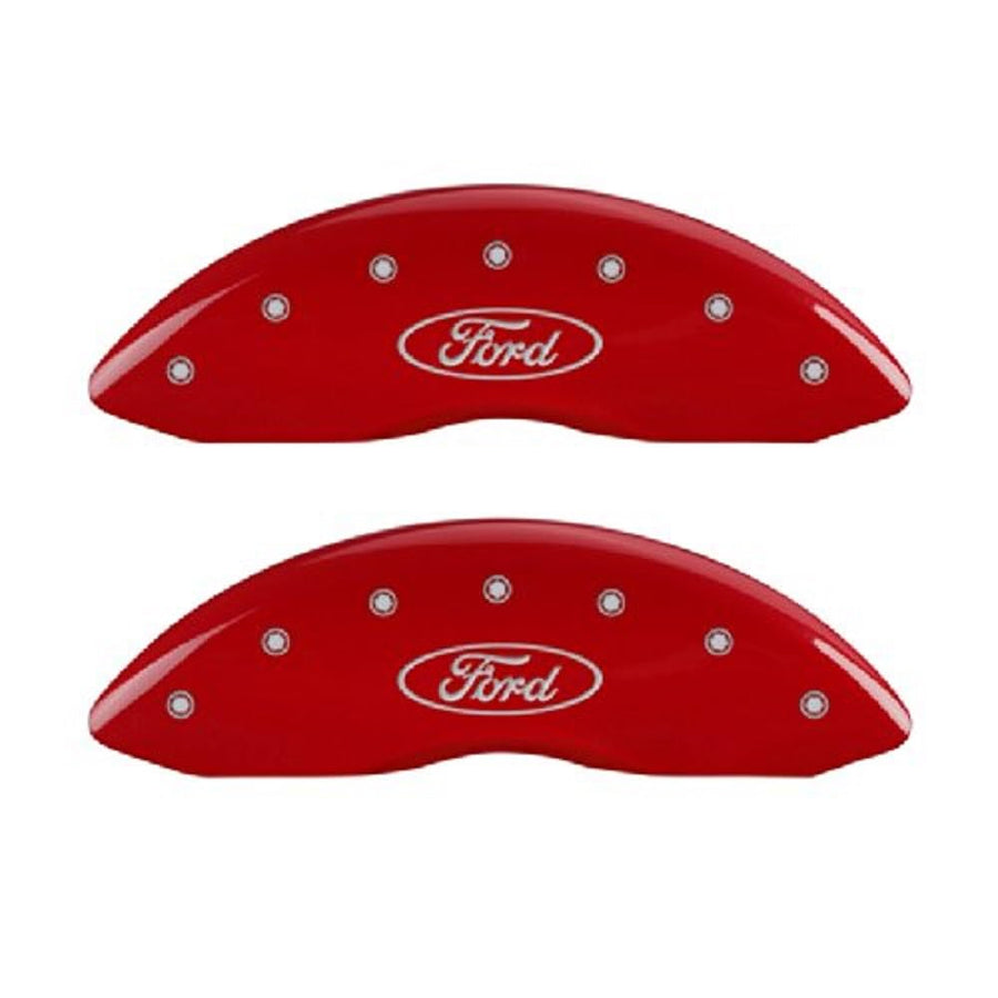 MGP Caliper Covers Red 10120SFRDRD Engraved with Silver Ford Oval (Set of 4)