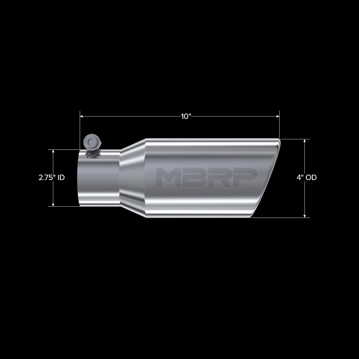 T304 MBRP Angled Rolled End Tip, 4" O.D., 2 3/4" Inlet, 10" Length
