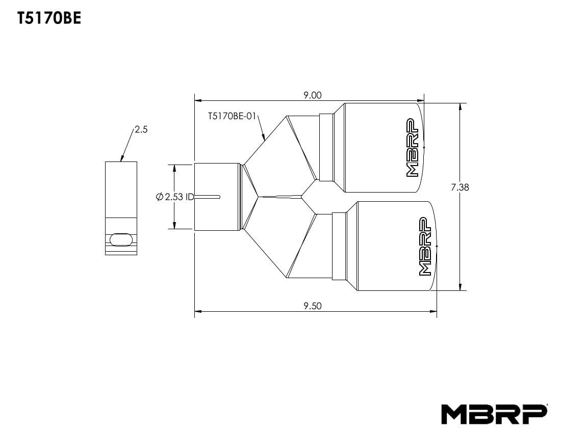 Dual MBRP T304 SS Burnt End Tip 3.5in OD/2.5in Inlet