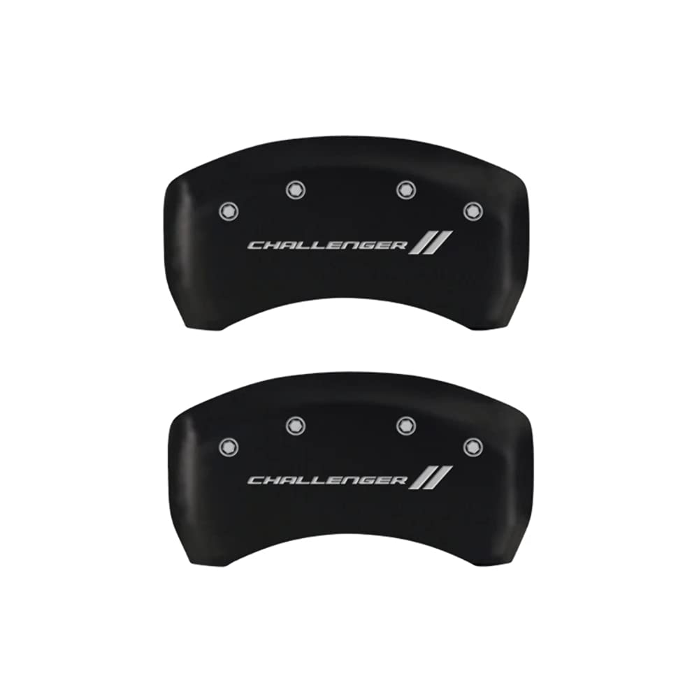 Brake Caliper Covers for 2011-2023 Dodge Challenger & 2011-2023 Dodge Charger - MGP Caliper Covers (Requires Dual Piston Front Caliper) Front and Rear Set - Engraved CHALLENGER // Logo (Red)