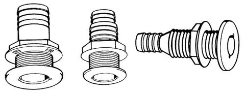 3/4" White Thru Hull Connector T-H Marine Supply, 2-1/2" Hull