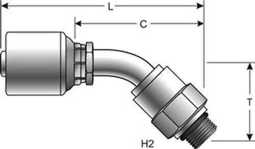 MegaCrimp Gates 8G-8MBX45 Couplings, Male O-Ring Boss Swivel, Zinc Plated Carbon Steel, 4.24", 45° Bent Tube, 1/2" ID
