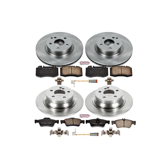 Power Stop Autospecialty KOE4512 Front and Rear Replacement Brake Kit-OE Brake Rotors & Ceramic Brake Pads and 2 Front & 2 Rear Sensor Wires