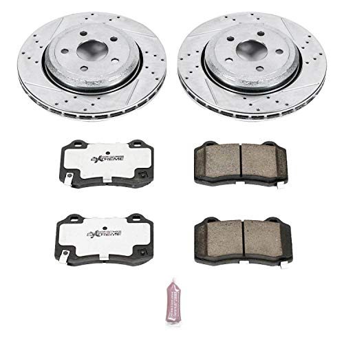 Rear Power Stop K5956-26 Z26 Carbon Fiber Brake Pads with Drilled & Slotted Brake Rotors Kit For Jeep Grand Cherokee 2012-2017 [Model Specific]