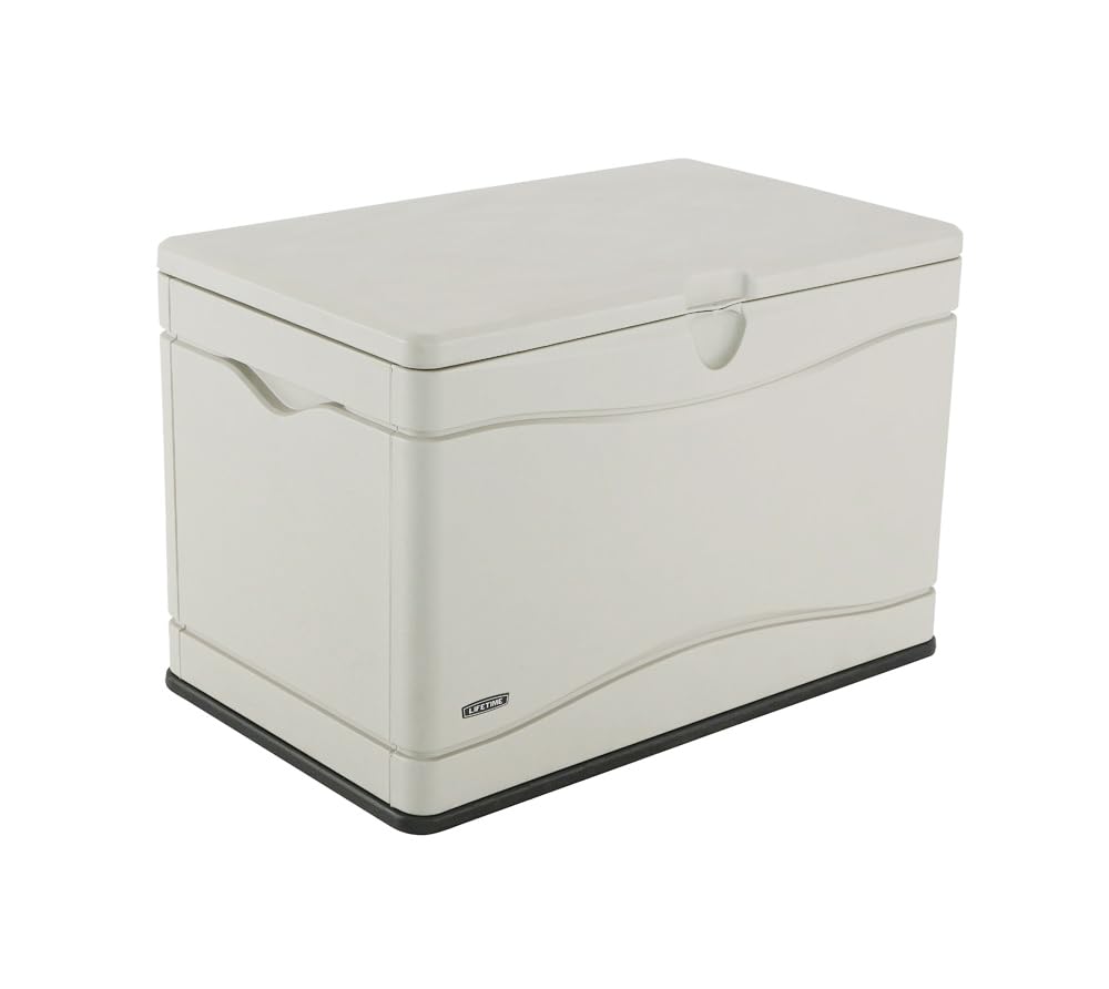 LIFETIME 60059 Desert (Tan) Sides and Lid Black Bottom Outdoor Storage Box-80 Gal, 80 Gallon, Desert Sand