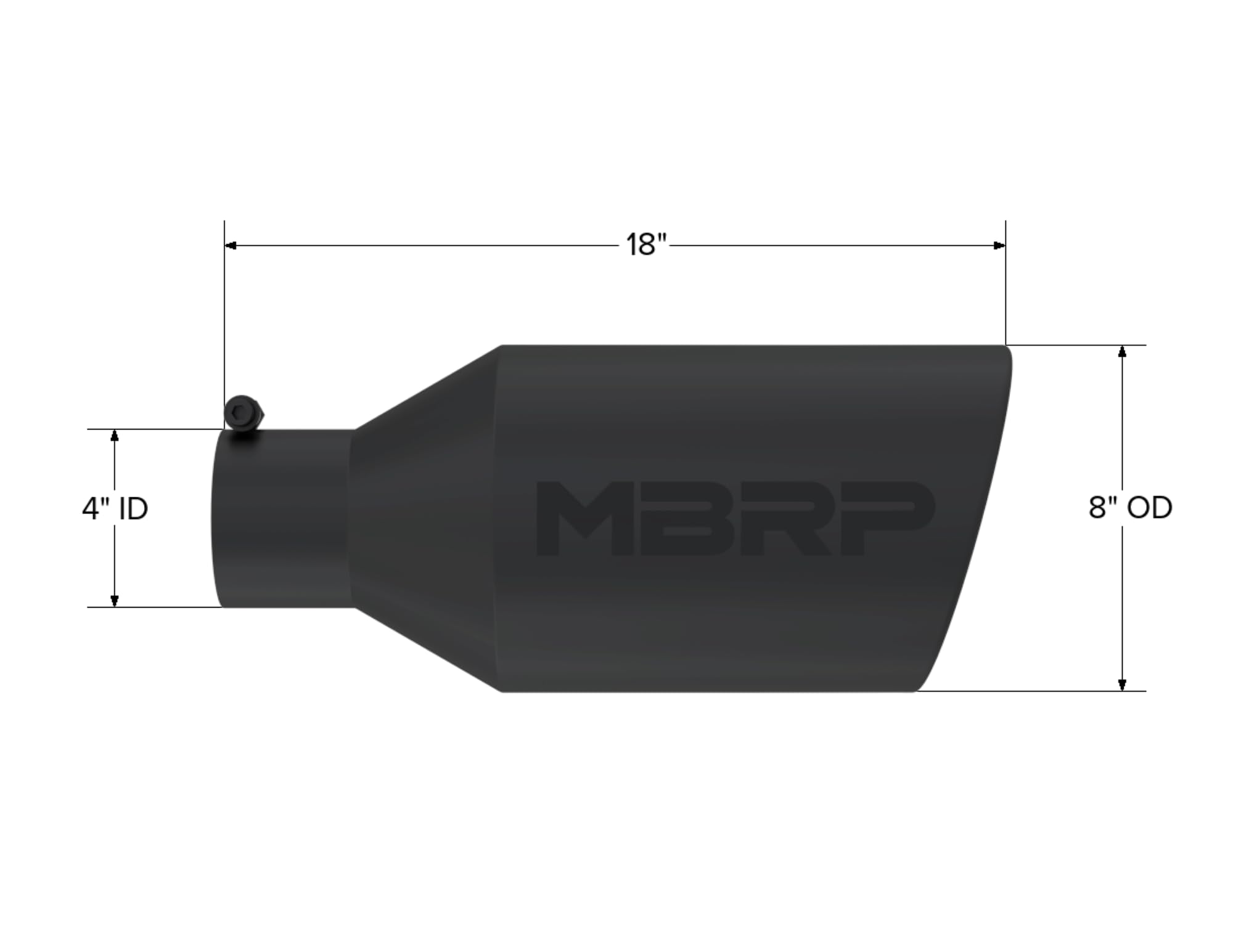 MBRP 8in O.D. Universal Tip Rolled End 4in inlet 18in length Black