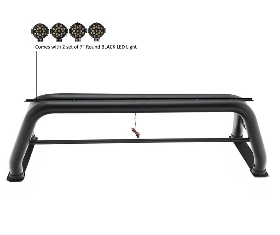 Classic Black Horse Roll Bar incl. Pair of 7.0" Dia. LED Lights w/Black Trim Rings Compatible with 99-24 Ford F-250 Super Duty|99-24 Ford F-350 Super Duty|99-24 Ford F-450 Super Duty