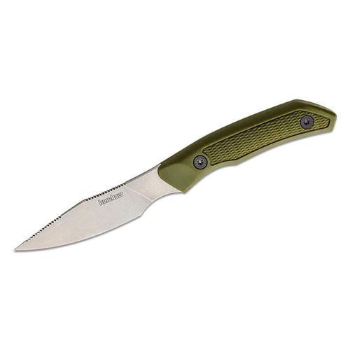 Kershaw Caper Deschutes Fixed Blade Knife, Olive Design, 3.3 Inch D2 Steel Fixed Clip Point Blade, Full Tang Design, EDC, Molded Sheath, Everyday Carry Knife for Men and Women