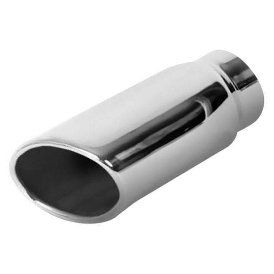 20153 BORLA Exhaust Tip 2.25" Inlet - 3.5" x 2.75" Single Oval Rolled-Edge Angle-Cut Lined Outlet - 5.63" Long Exhaust Tip Embossed With BORLA Logo. Clamp On Mounting Method. Clamp Included.