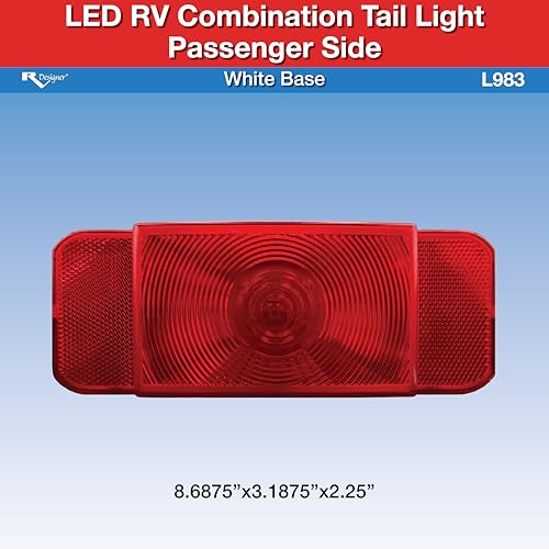 LED RV Designer L983 Combination Tail Light Passenger Side, White Base, DOT‑Compliant