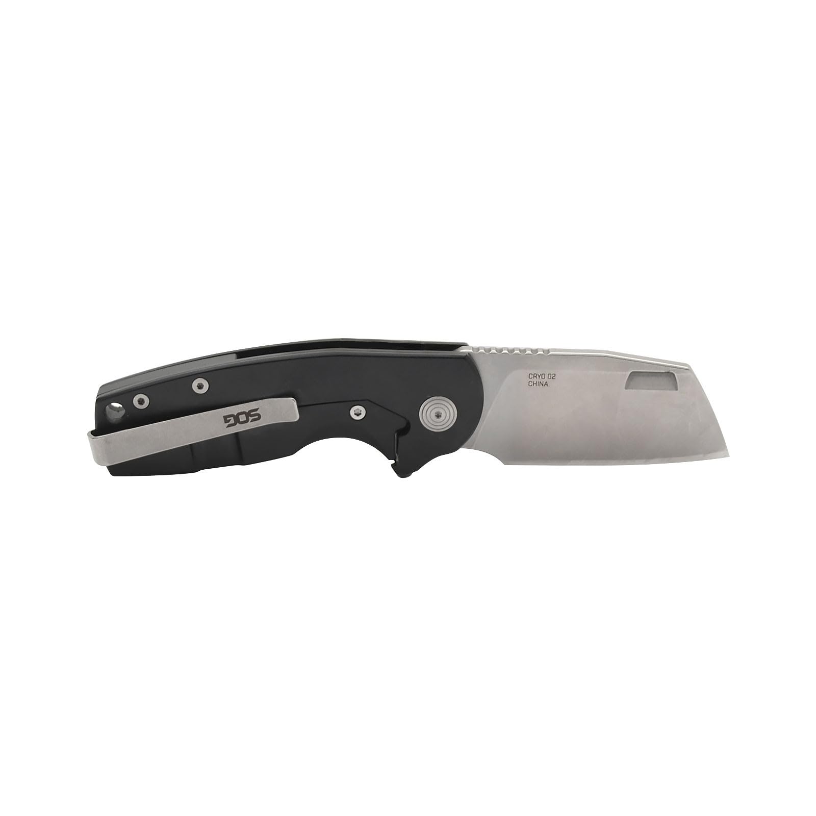 FLK SOG Stout Cleaver Daily Carry Folding Knife| G10 & Steel Handle | CRYO D2 Steel Blade| Short-Blade Frame Lock Folder, Black/Stonewash