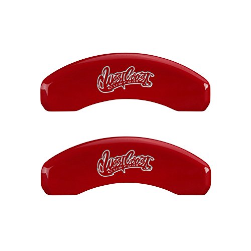 MGP Caliper Covers 'West Coast Customs Baseball' Logo Engraved Red Powder Coat Finish 12197SWCCRD Front/Rear Caliper Cover, (Set of 4)