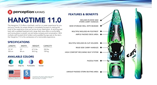 Hangtime 11 Perception Kayak - Recreational Kayak with Reclining Seat - Rear Seat for Lounging - 11 ft - Déjà vu